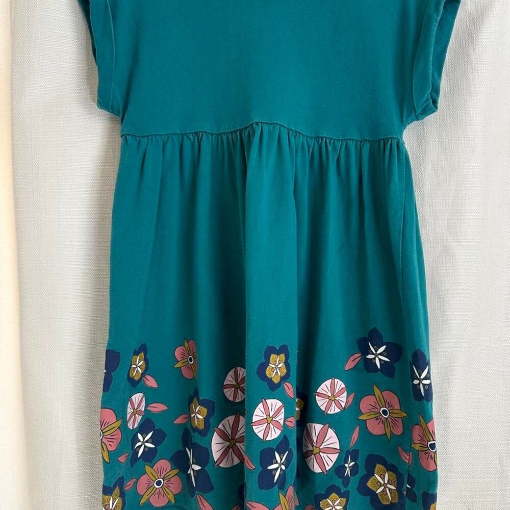 Tea Collection Girls Teal Floral Drop-Waist Knit Dress Size 6